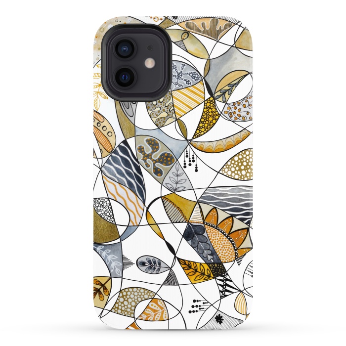 iPhone 12 StrongFit Continuous Line Abstract Art in Grey and Yellow by Paula Ohreen