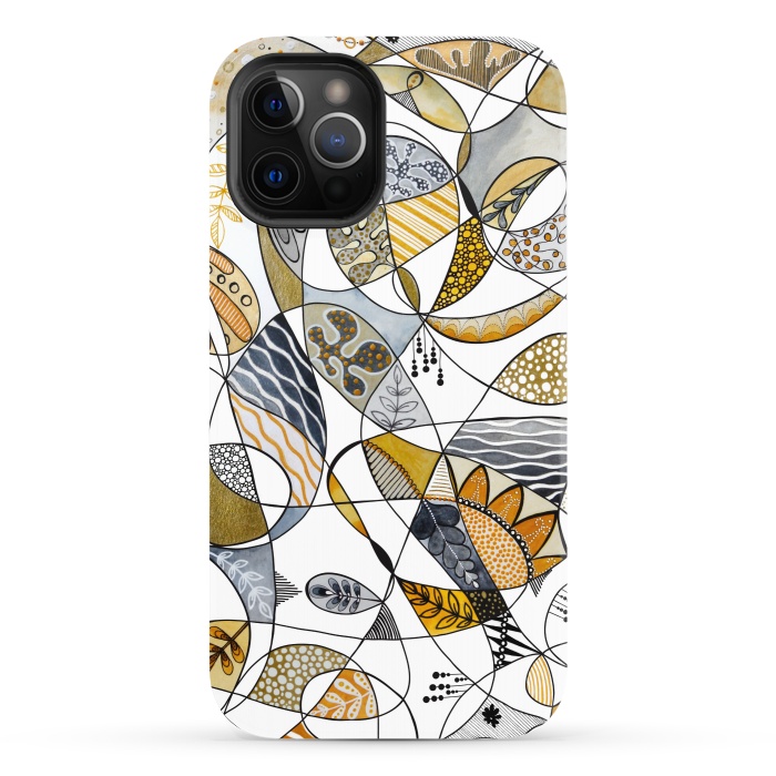 iPhone 12 Pro StrongFit Continuous Line Abstract Art in Grey and Yellow by Paula Ohreen