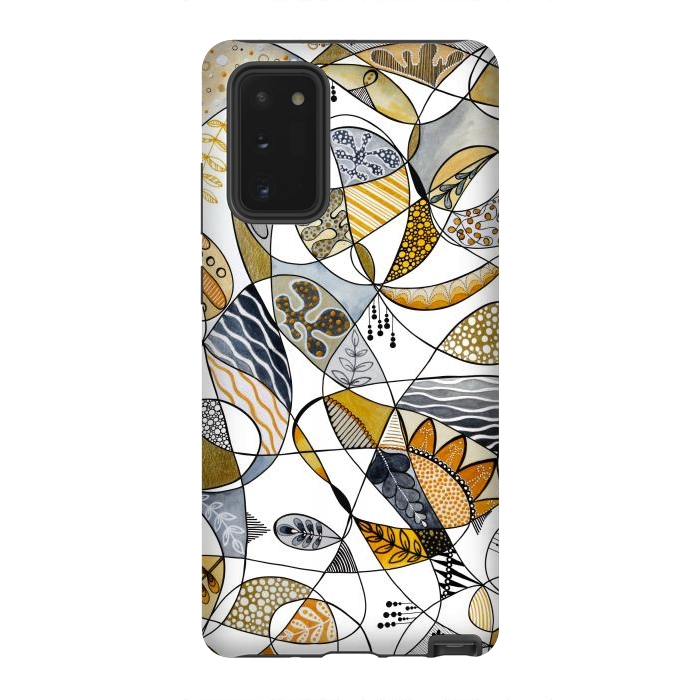 Galaxy Note 20 StrongFit Continuous Line Abstract Art in Grey and Yellow by Paula Ohreen
