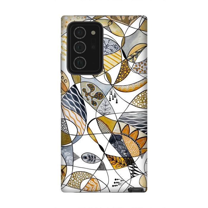 Galaxy Note 20 Ultra StrongFit Continuous Line Abstract Art in Grey and Yellow by Paula Ohreen