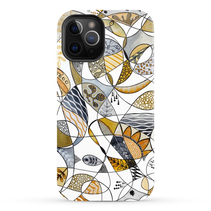 iPhone 12 Pro Max StrongFit Continuous Line Abstract Art in Grey and Yellow by Paula Ohreen