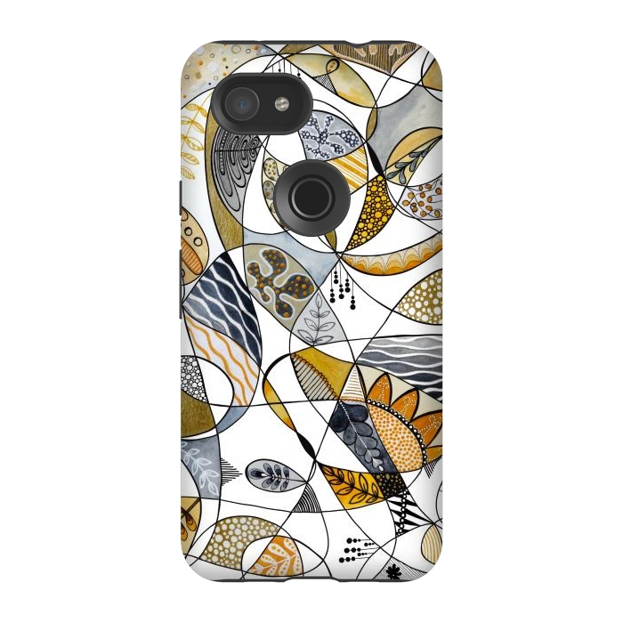 Pixel 3A StrongFit Continuous Line Abstract Art in Grey and Yellow by Paula Ohreen