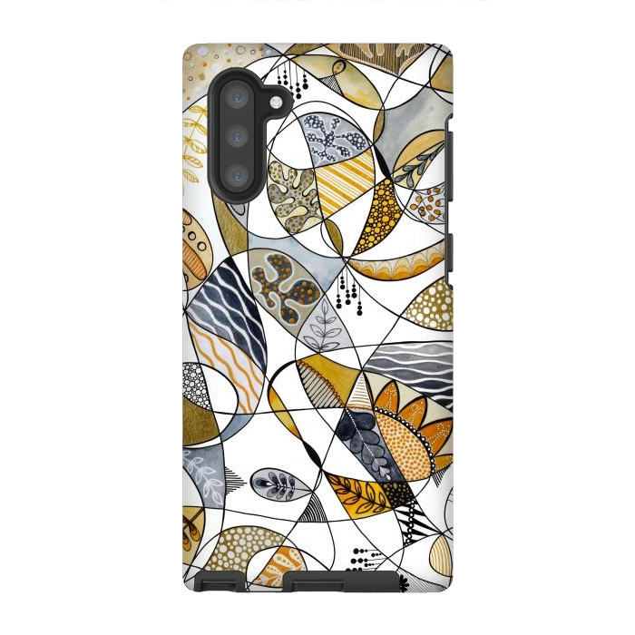 Galaxy Note 10 StrongFit Continuous Line Abstract Art in Grey and Yellow by Paula Ohreen