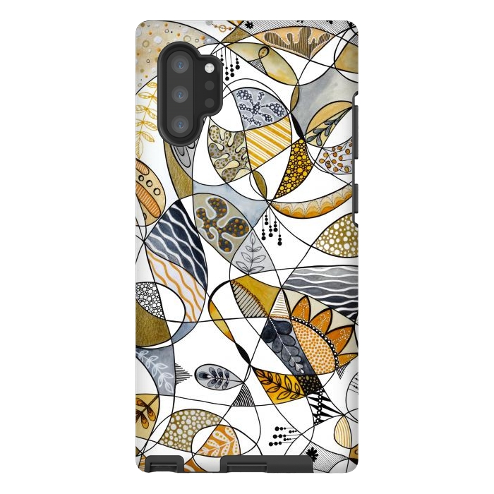 Galaxy Note 10 plus StrongFit Continuous Line Abstract Art in Grey and Yellow by Paula Ohreen
