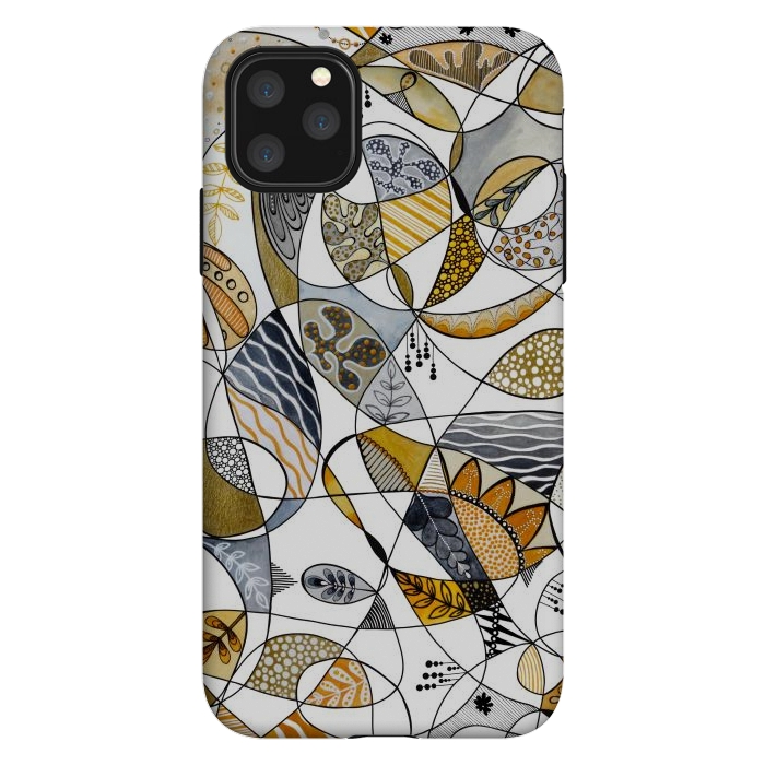 iPhone 11 Pro Max StrongFit Continuous Line Abstract Art in Grey and Yellow by Paula Ohreen