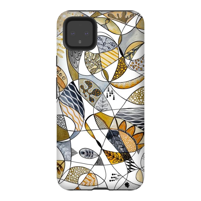 Pixel 4XL StrongFit Continuous Line Abstract Art in Grey and Yellow by Paula Ohreen
