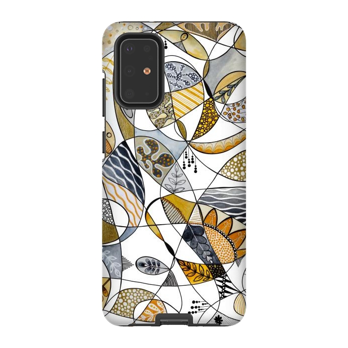 Galaxy S20 Plus StrongFit Continuous Line Abstract Art in Grey and Yellow by Paula Ohreen