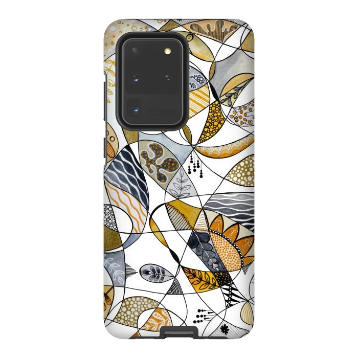Galaxy S20 Ultra StrongFit Continuous Line Abstract Art in Grey and Yellow by Paula Ohreen