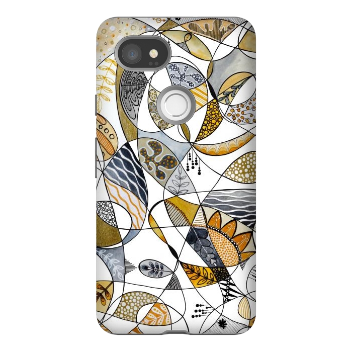 Pixel 2XL StrongFit Continuous Line Abstract Art in Grey and Yellow by Paula Ohreen
