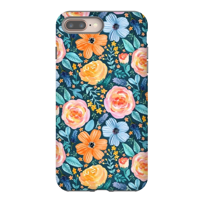 iPhone 7 plus StrongFit Bold Blooms on Dark Teal by Tangerine-Tane