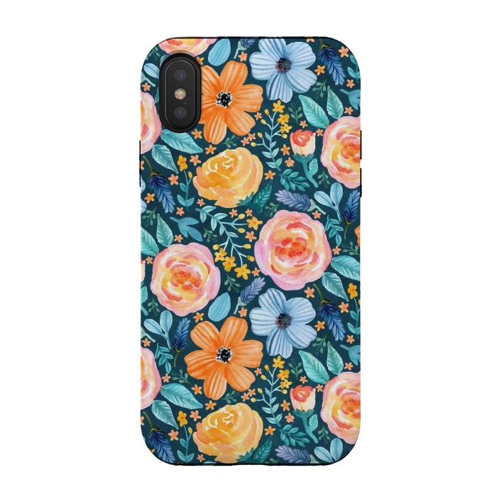 iPhone Xs / X StrongFit Bold Blooms on Dark Teal by Tangerine-Tane