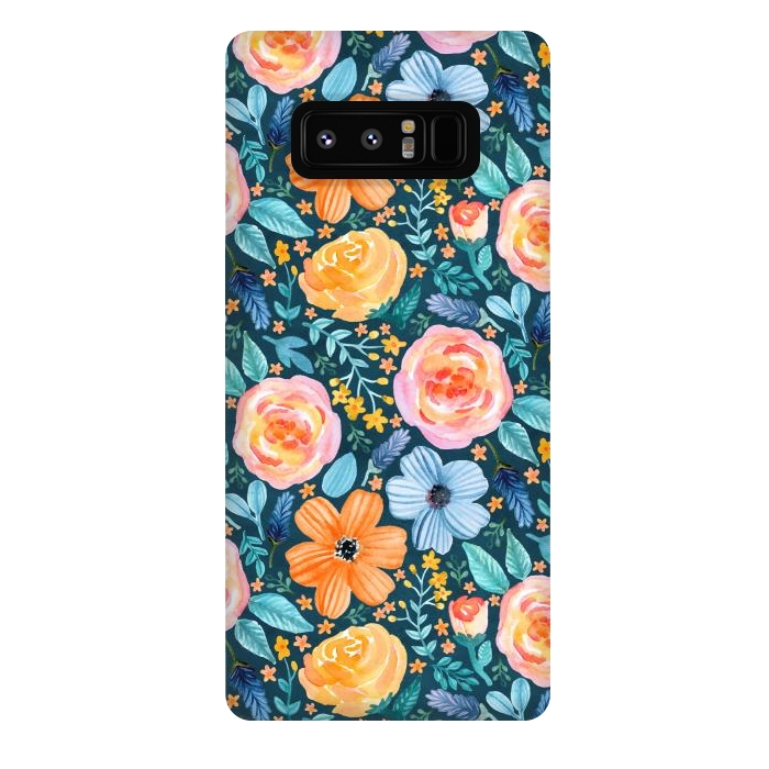 Galaxy Note 8 StrongFit Bold Blooms on Dark Teal by Tangerine-Tane