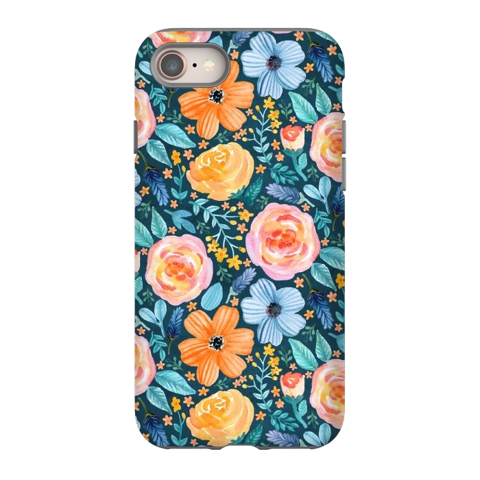 iPhone 8 StrongFit Bold Blooms on Dark Teal by Tangerine-Tane