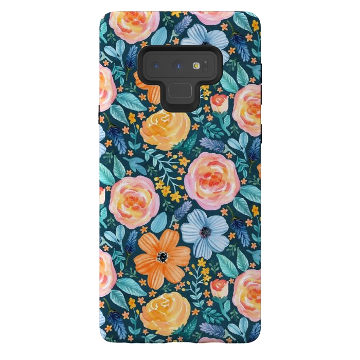 Galaxy Note 9 StrongFit Bold Blooms on Dark Teal by Tangerine-Tane