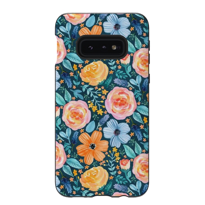 Galaxy S10e StrongFit Bold Blooms on Dark Teal by Tangerine-Tane
