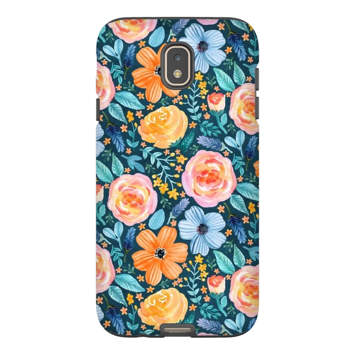 Galaxy J7 StrongFit Bold Blooms on Dark Teal by Tangerine-Tane
