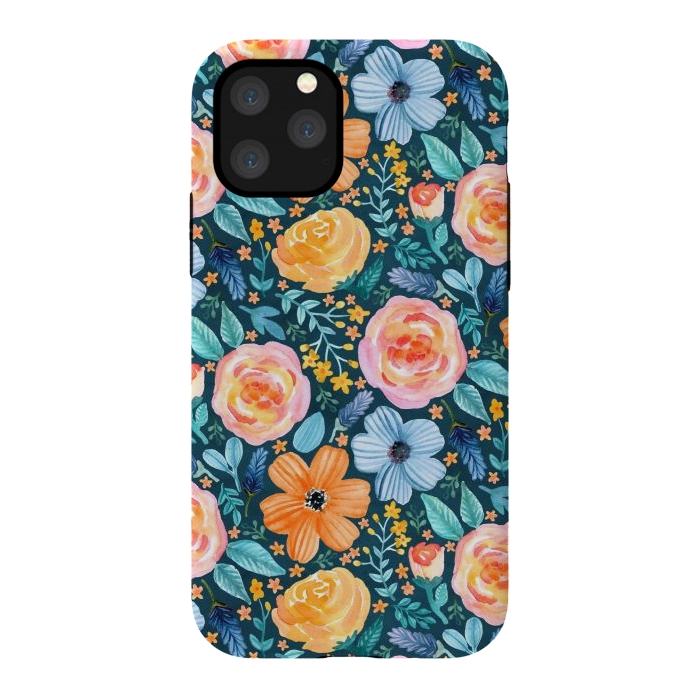 iPhone 11 Pro StrongFit Bold Blooms on Dark Teal by Tangerine-Tane