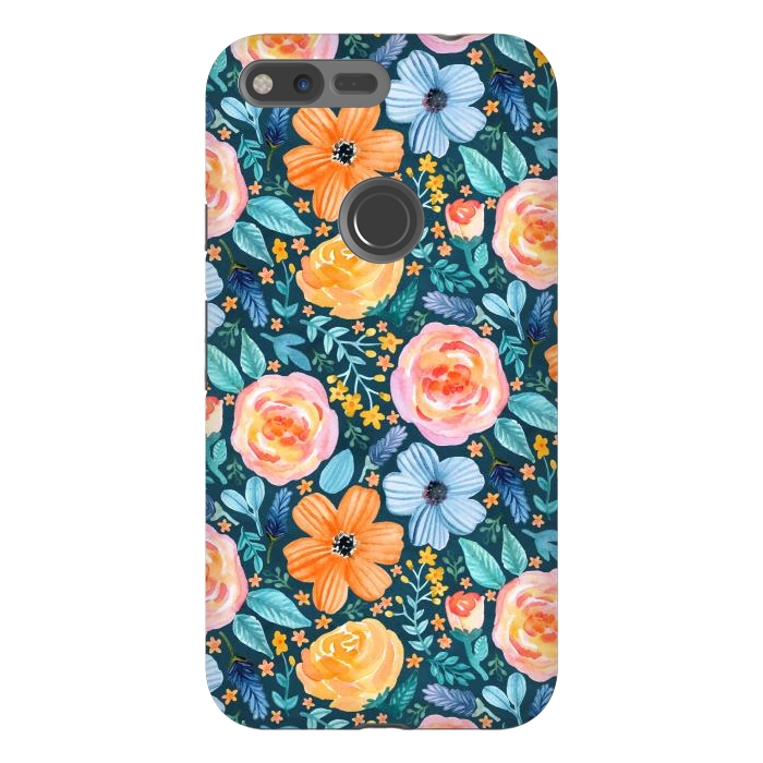 Pixel XL StrongFit Bold Blooms on Dark Teal by Tangerine-Tane