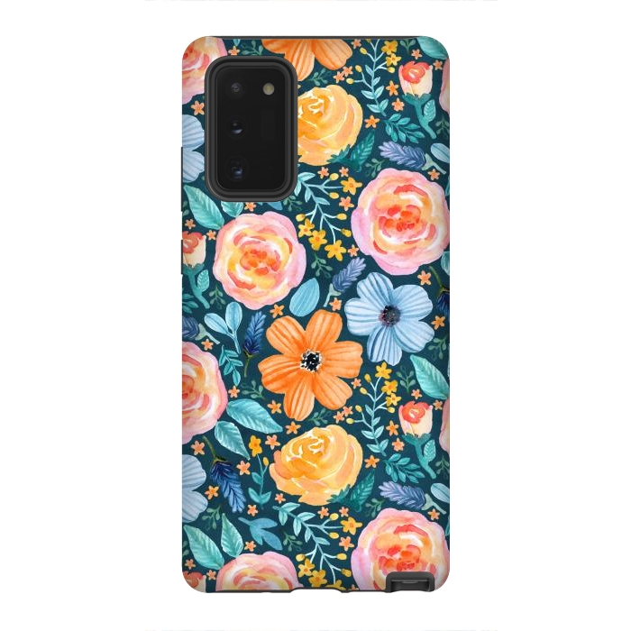 Galaxy Note 20 StrongFit Bold Blooms on Dark Teal by Tangerine-Tane