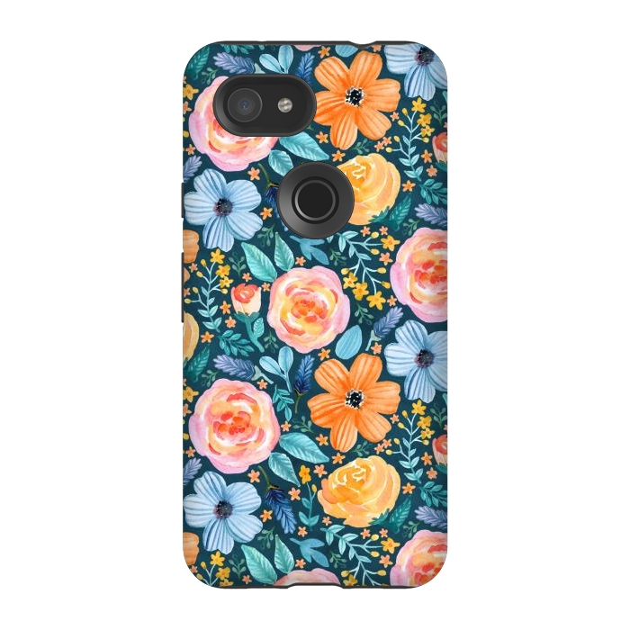 Pixel 3A StrongFit Bold Blooms on Dark Teal by Tangerine-Tane