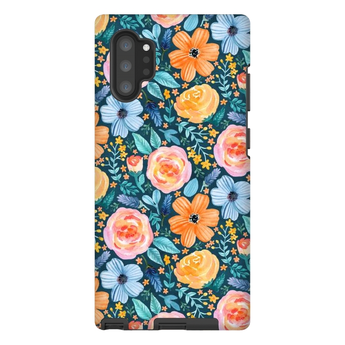 Galaxy Note 10 plus StrongFit Bold Blooms on Dark Teal by Tangerine-Tane