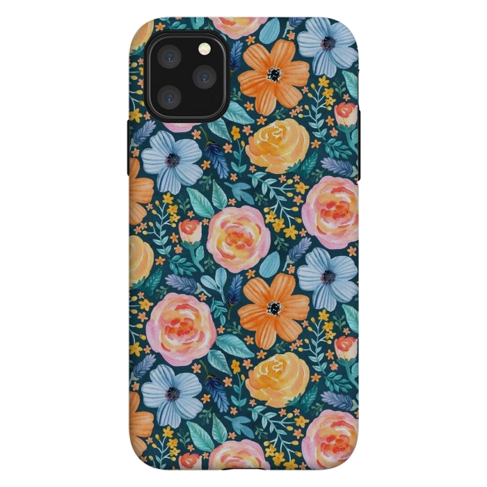 iPhone 11 Pro Max StrongFit Bold Blooms on Dark Teal by Tangerine-Tane