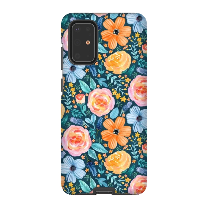 Galaxy S20 Plus StrongFit Bold Blooms on Dark Teal by Tangerine-Tane
