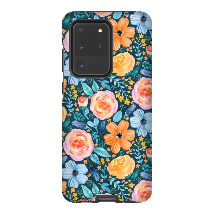 Galaxy S20 Ultra StrongFit Bold Blooms on Dark Teal by Tangerine-Tane