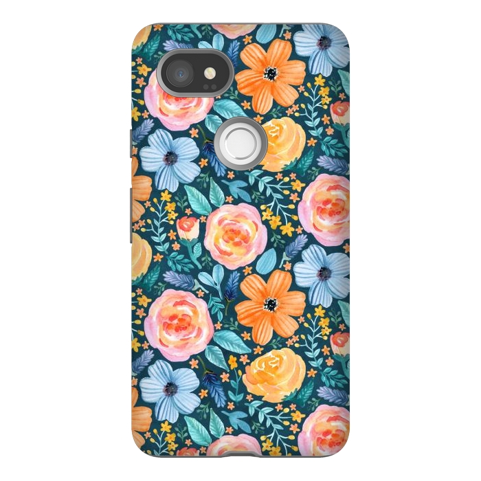 Pixel 2XL StrongFit Bold Blooms on Dark Teal by Tangerine-Tane