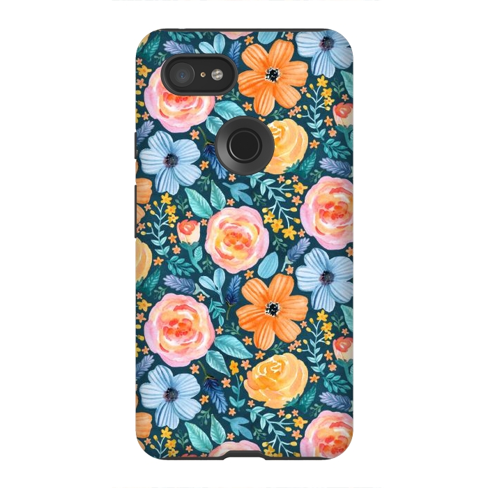 Pixel 3XL StrongFit Bold Blooms on Dark Teal by Tangerine-Tane