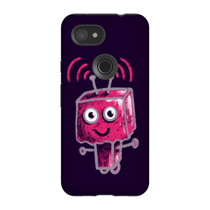 Pixel 3A StrongFit Cute Pink Robot With Paper Bag Head Kids by Boriana Giormova