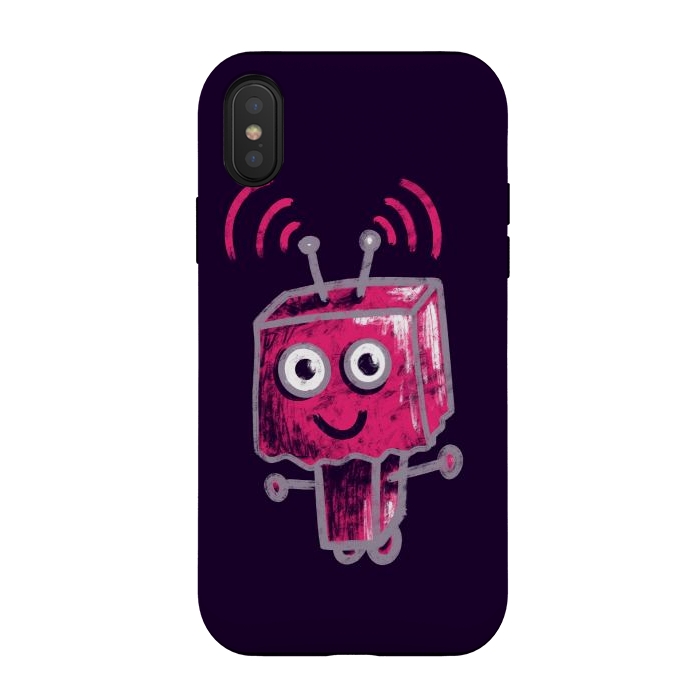 iPhone Xs / X StrongFit Cute Pink Robot With Paper Bag Head Kids by Boriana Giormova