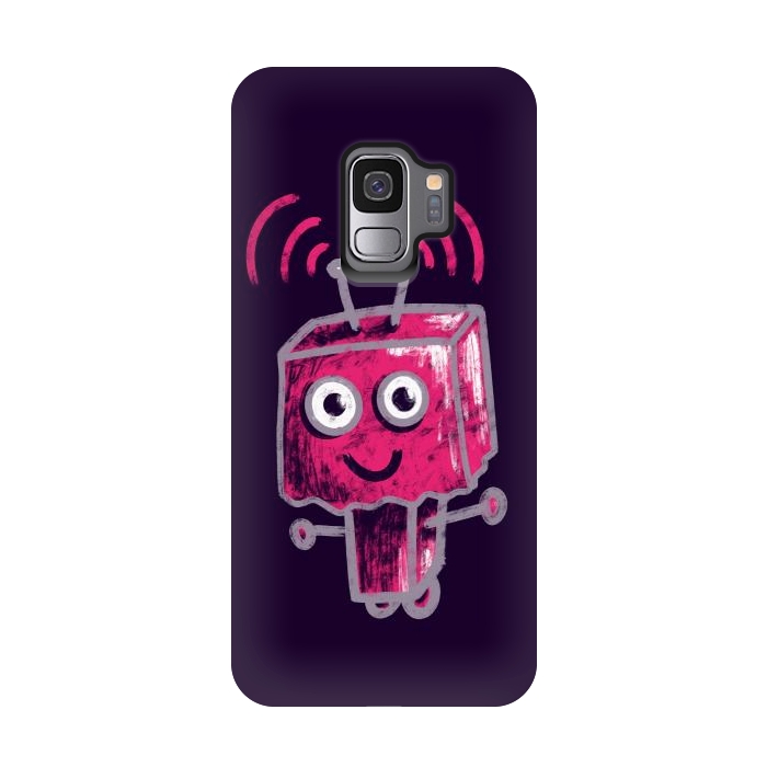 Galaxy S9 StrongFit Cute Pink Robot With Paper Bag Head Kids by Boriana Giormova