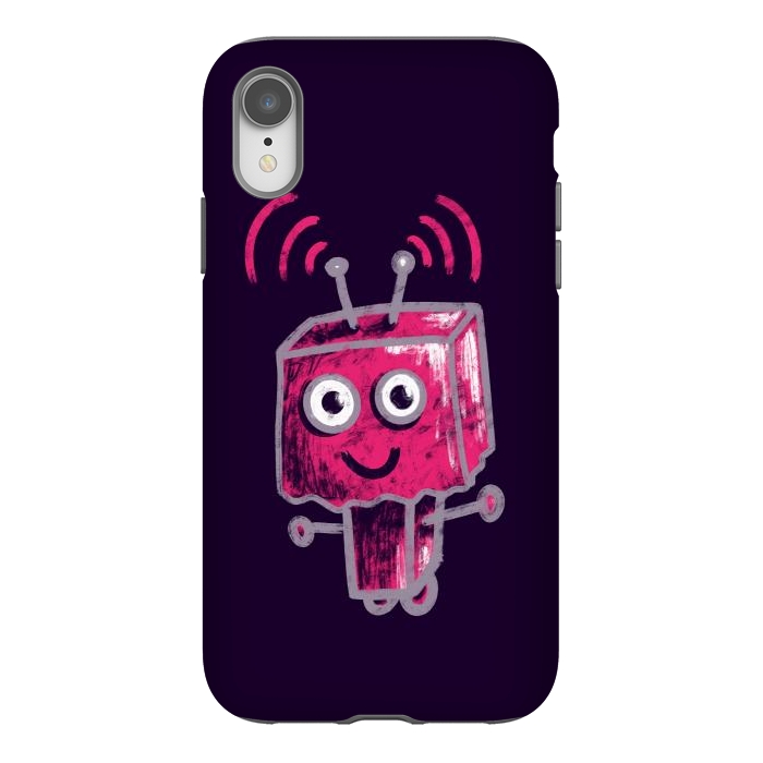 iPhone Xr StrongFit Cute Pink Robot With Paper Bag Head Kids by Boriana Giormova
