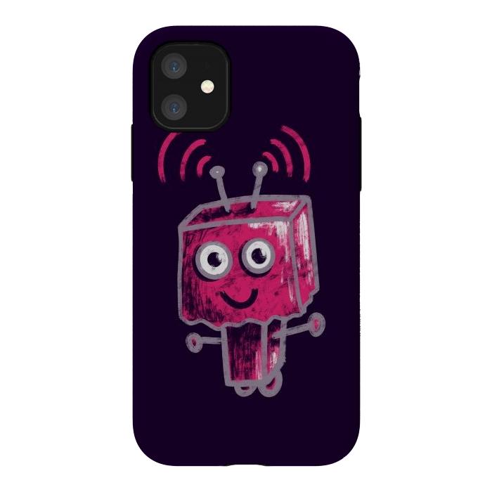 iPhone 11 StrongFit Cute Pink Robot With Paper Bag Head Kids by Boriana Giormova