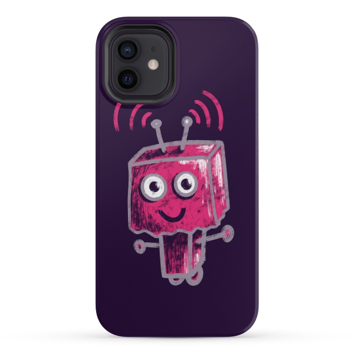 iPhone 12 mini StrongFit Cute Pink Robot With Paper Bag Head Kids by Boriana Giormova