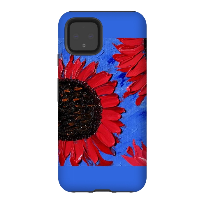 Pixel 4 StrongFit Red sunflowers art by ArtKingdom7