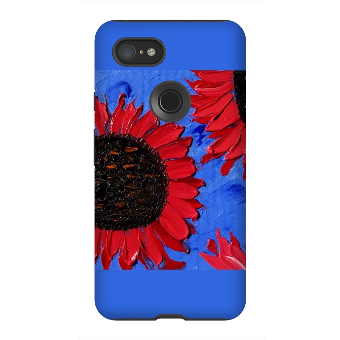 Pixel 3XL StrongFit Red sunflowers art by ArtKingdom7