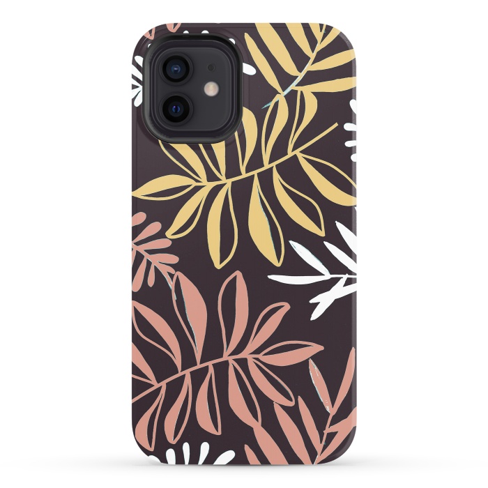 iPhone 12 StrongFit Neutral modern tropical leaves by Oana 