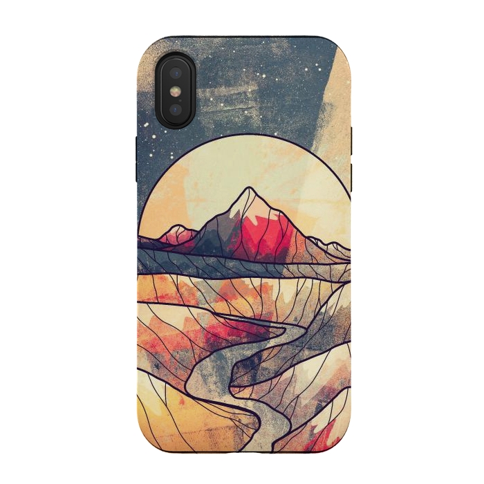 iPhone Xs / X StrongFit Retro river mountains by Steve Wade (Swade)