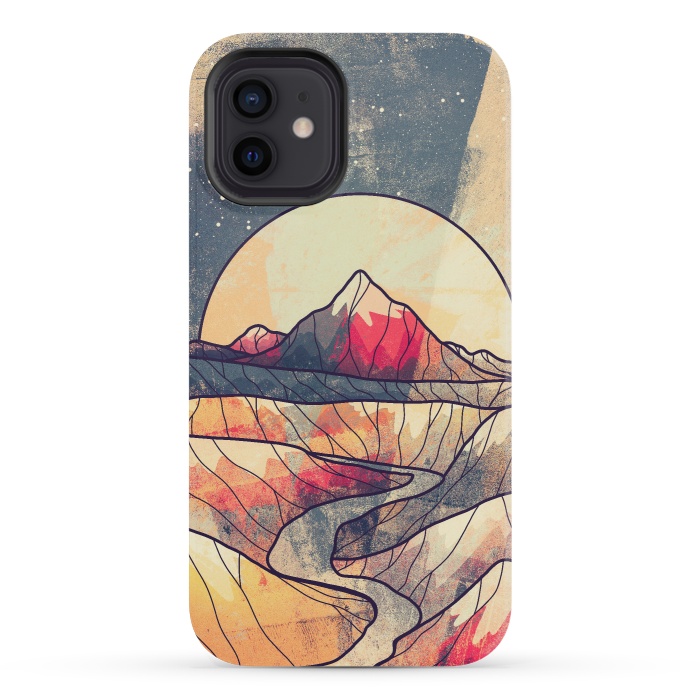 iPhone 12 mini StrongFit Retro river mountains by Steve Wade (Swade)