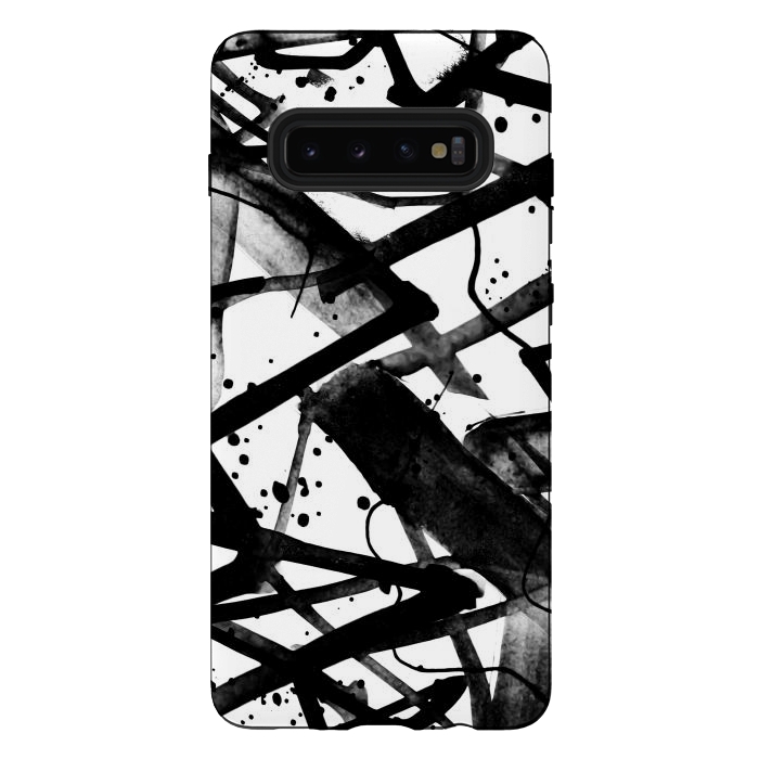 Galaxy S10 plus StrongFit Black ink brushed graffitti by Oana 