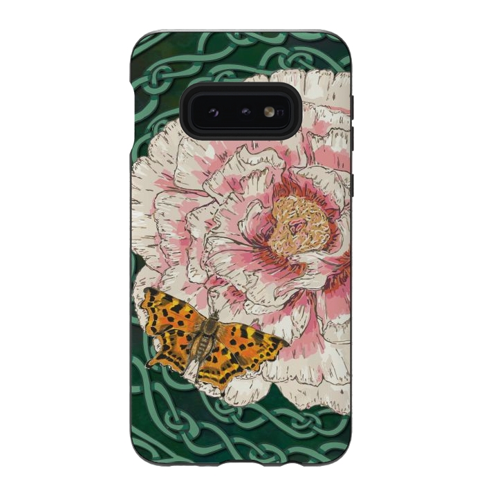 Galaxy S10e StrongFit Peony and Butterfly by Lotti Brown
