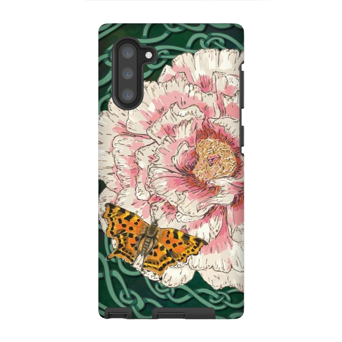 Galaxy Note 10 StrongFit Peony and Butterfly by Lotti Brown