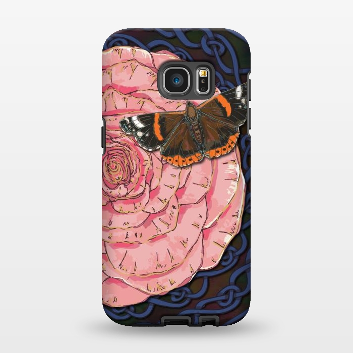Galaxy S7 EDGE StrongFit Pink Rose and Butterfly by Lotti Brown