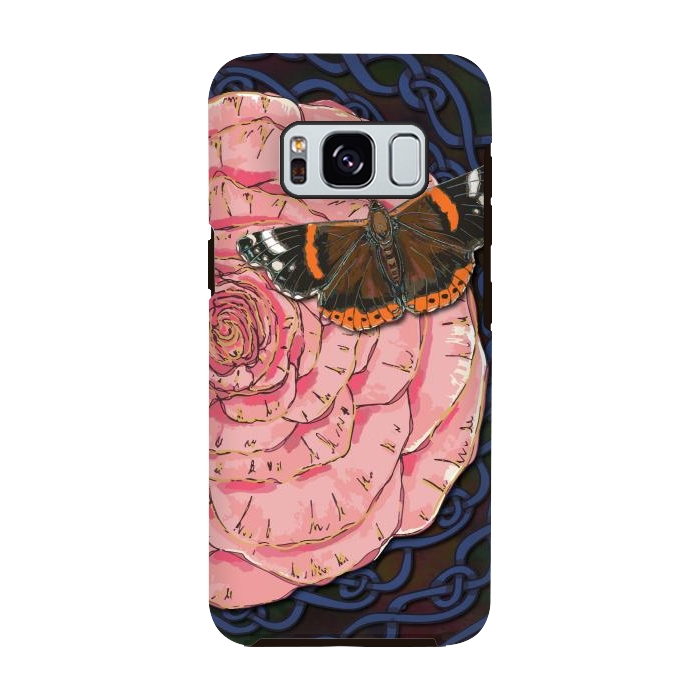 Galaxy S8 StrongFit Pink Rose and Butterfly by Lotti Brown