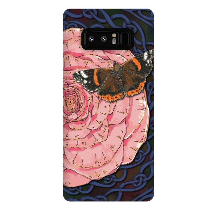 Galaxy Note 8 StrongFit Pink Rose and Butterfly by Lotti Brown