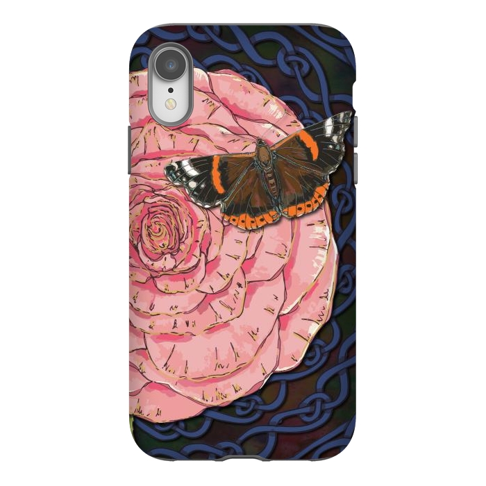 iPhone Xr StrongFit Pink Rose and Butterfly by Lotti Brown