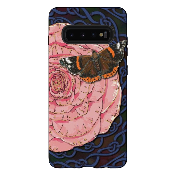 Galaxy S10 plus StrongFit Pink Rose and Butterfly by Lotti Brown
