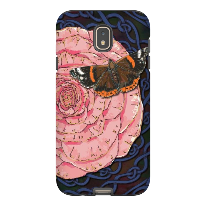 Galaxy J7 StrongFit Pink Rose and Butterfly by Lotti Brown